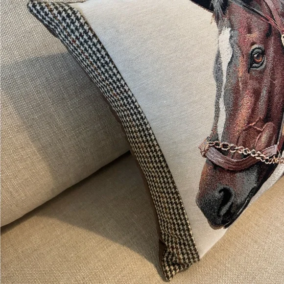 1 Equestrian Horse Throw Pillow - Brown & Cream - Picture 3 of 6